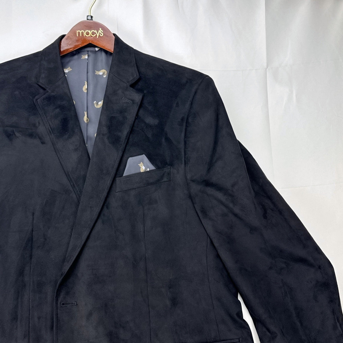 Lauren Ralph Lauren men's black faux suede sport coat in size 46L with fox print lining