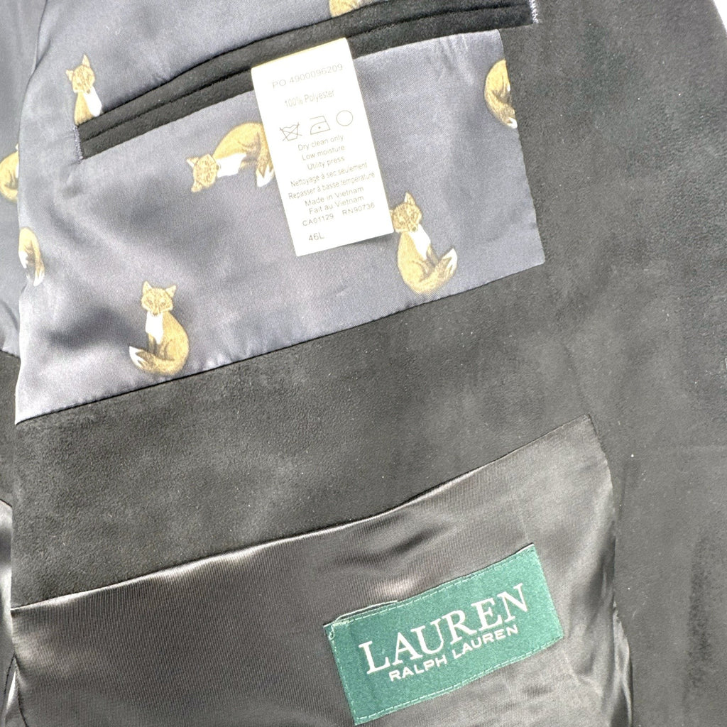 Lauren Ralph Lauren men's black faux suede sport coat in size 46L with fox print lining