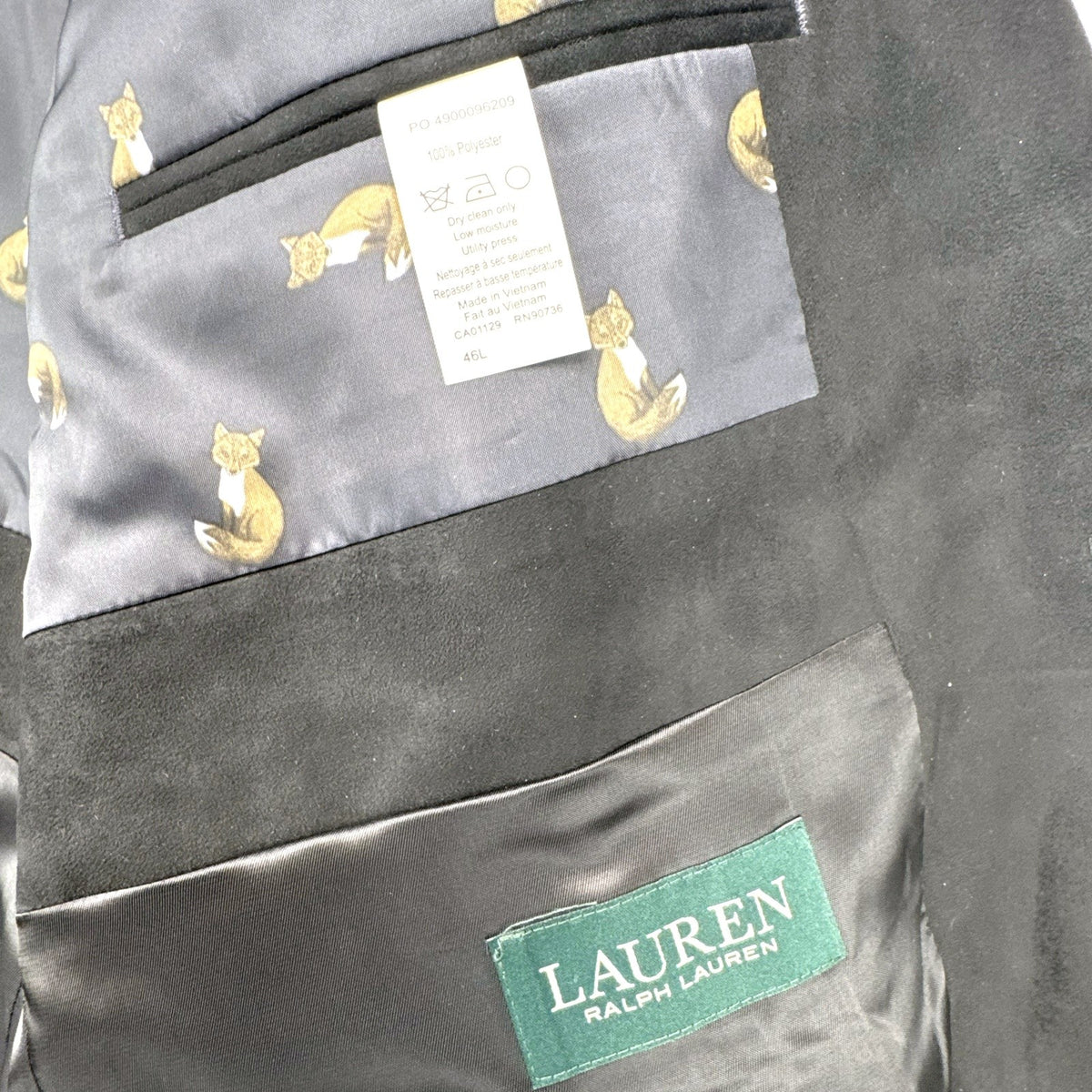 Lauren Ralph Lauren men's black faux suede sport coat in size 46L with fox print lining