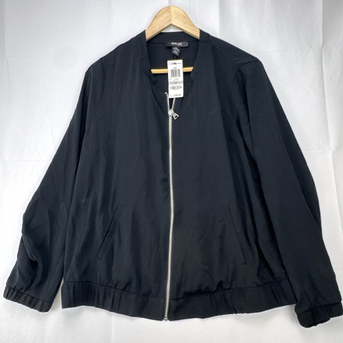 Style & Co. women's plus size 1X lightweight black full-zip bomber jacket