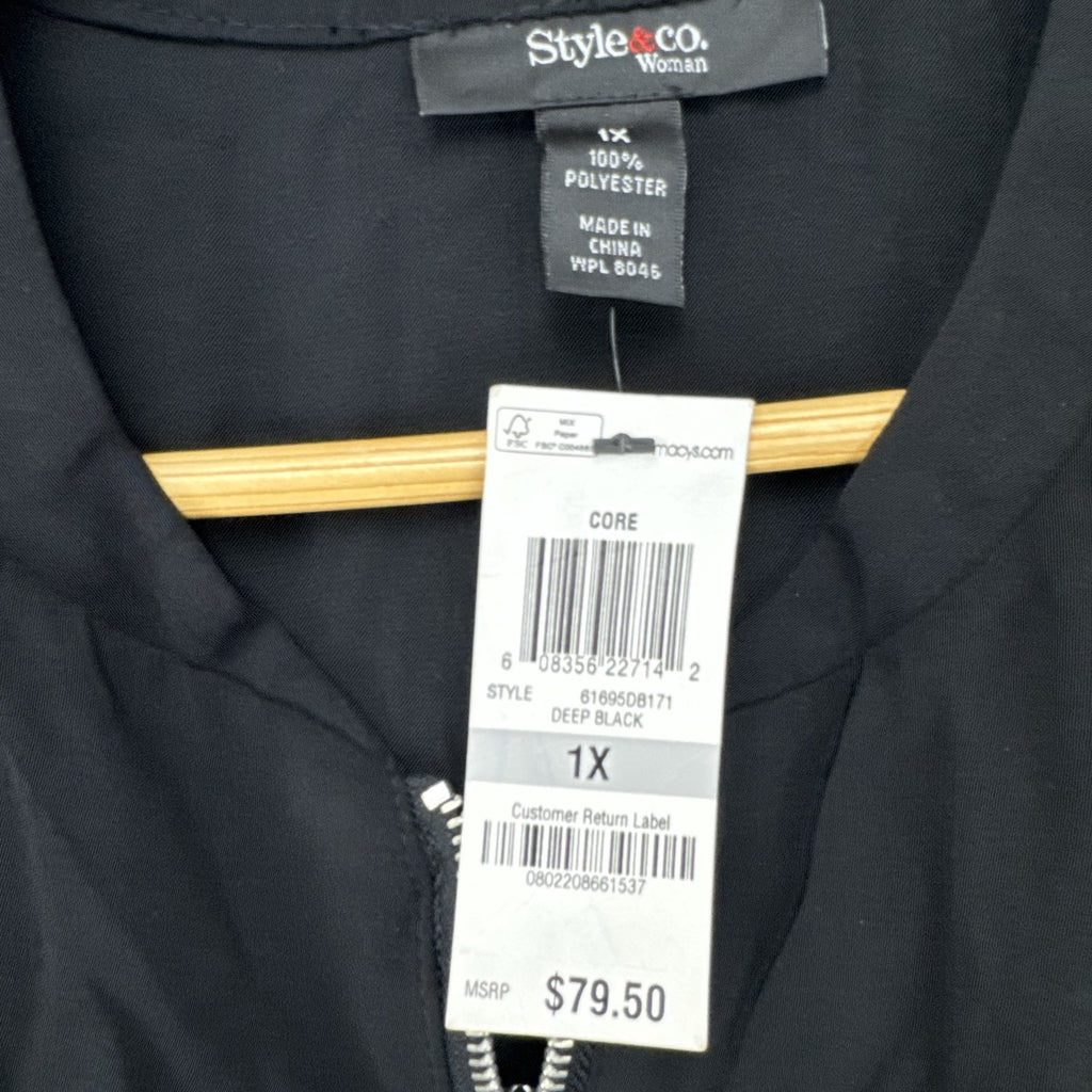 Style & Co. women's plus size 1X lightweight black full-zip bomber jacket