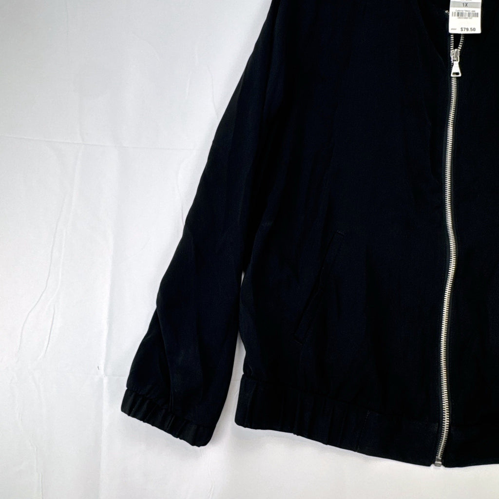 Style & Co. women's plus size 1X lightweight black full-zip bomber jacket