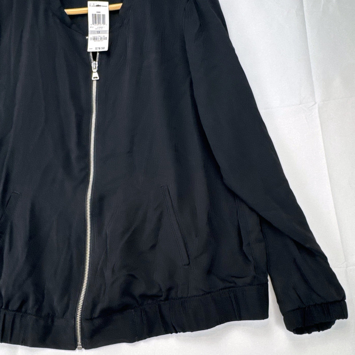 Style & Co. women's plus size 1X lightweight black full-zip bomber jacket