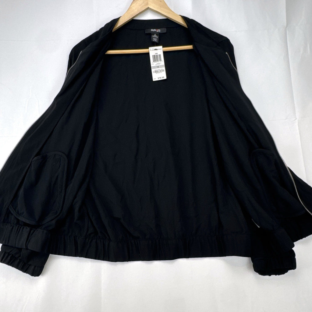 Style & Co. women's plus size 1X lightweight black full-zip bomber jacket