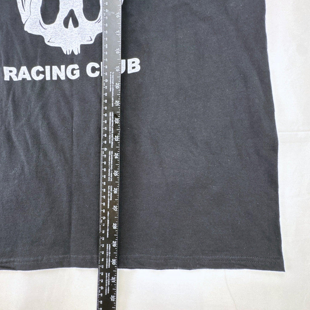 Black Anvil Men's XL Flat Rabbit Racing Club graphic t-shirt featuring helmeted bunny skull