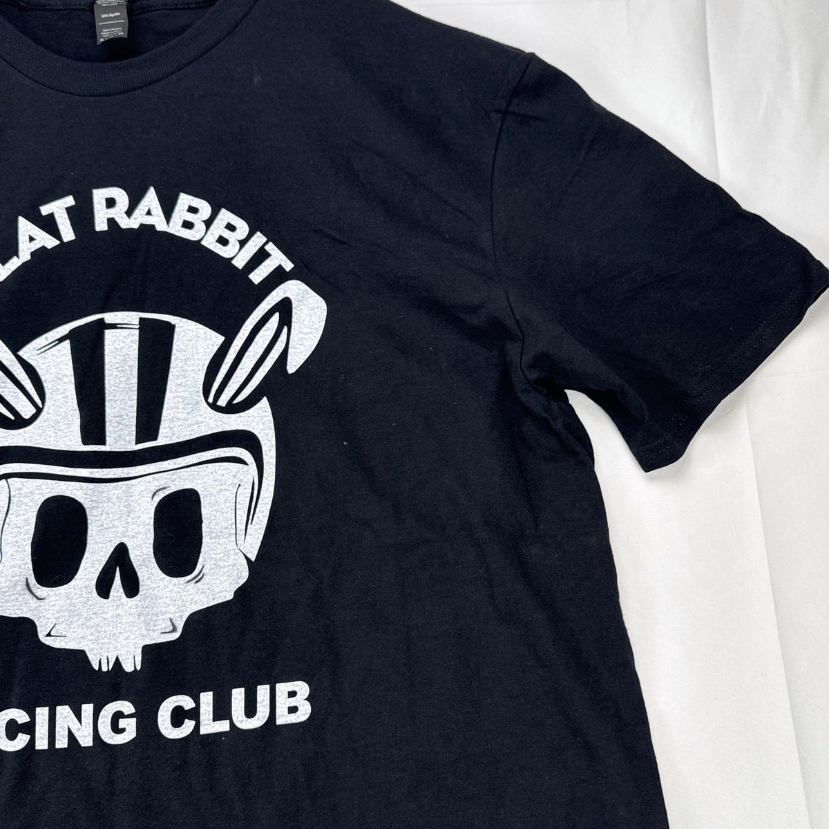 Black Anvil Men's XL Flat Rabbit Racing Club graphic t-shirt featuring helmeted bunny skull