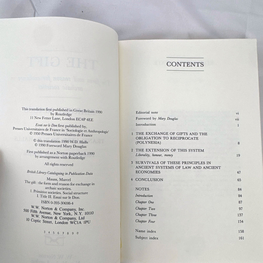 Marcel Mauss The Gift paperback book published by W. W. Norton