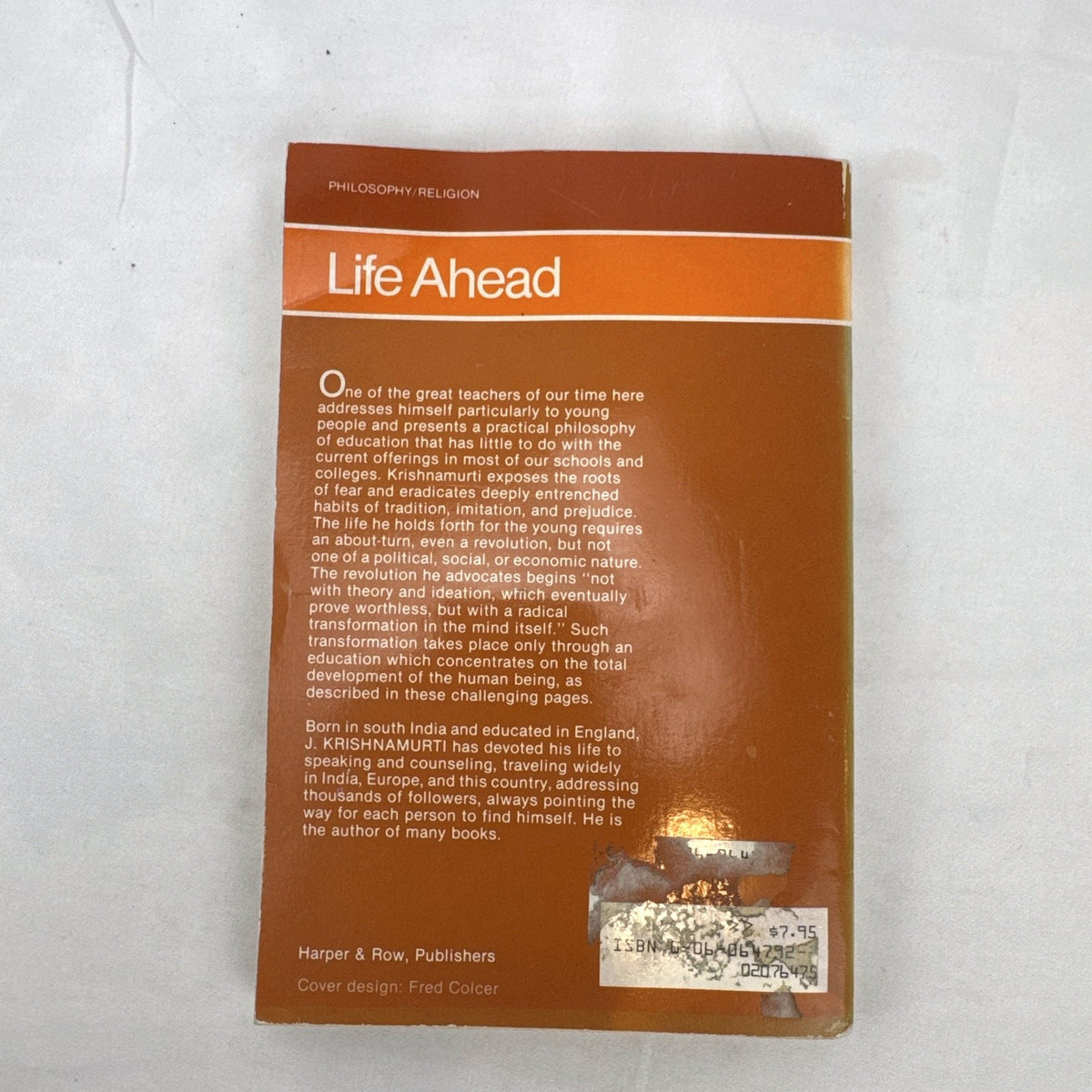 Front cover of Life Ahead by Jiddu Krishnamurti vintage 1963 Harper & Row paperback book