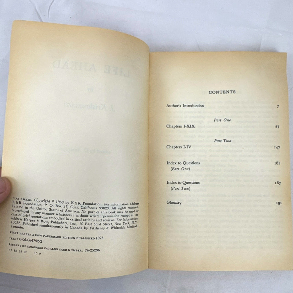 Front cover of Life Ahead by Jiddu Krishnamurti vintage 1963 Harper & Row paperback book
