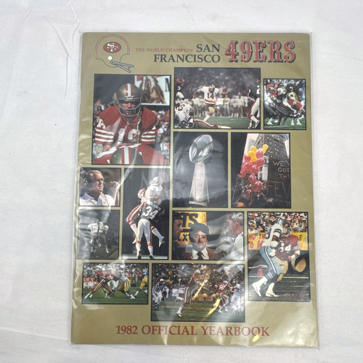 Cover of the 1982 San Francisco 49ers Super Bowl XVI Champions official yearbook featuring Joe Montana
