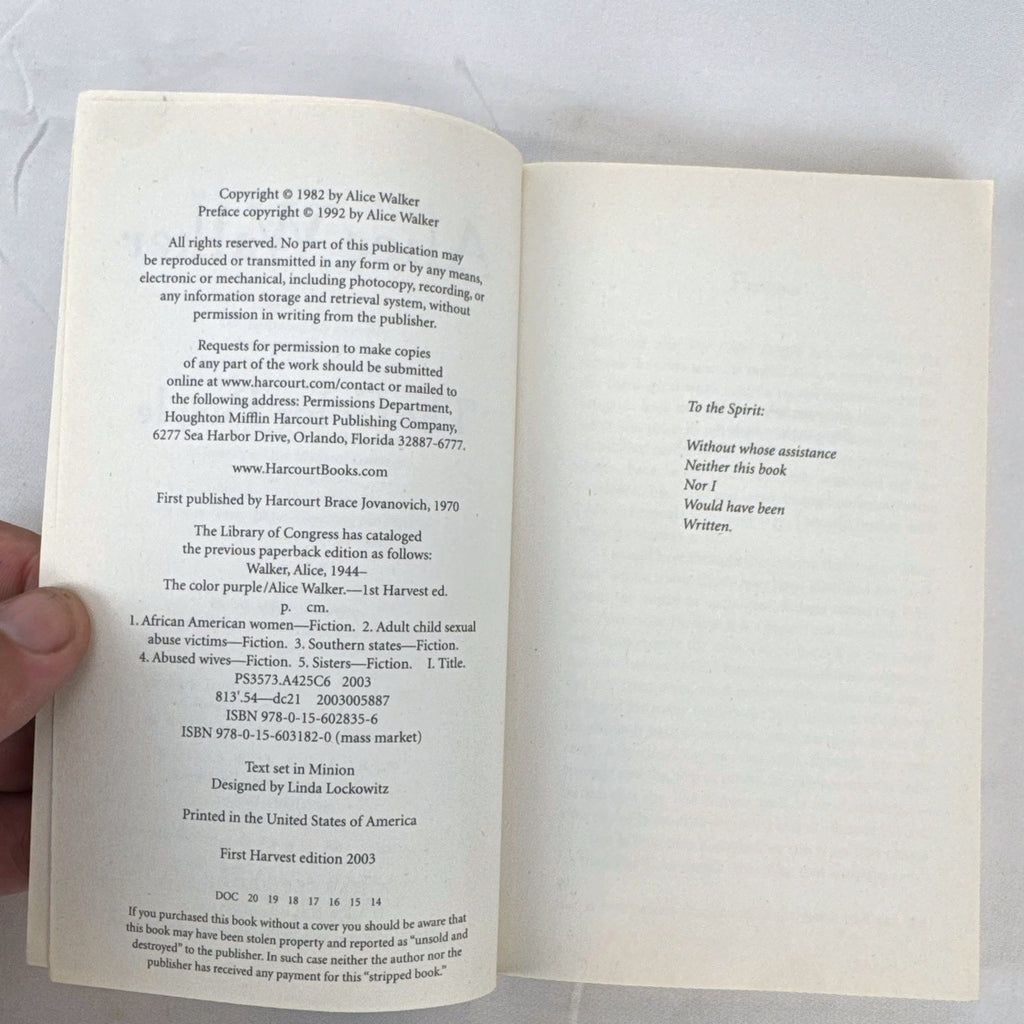 Front cover of Alice Walker's The Color Purple paperback novel published by Harcourt