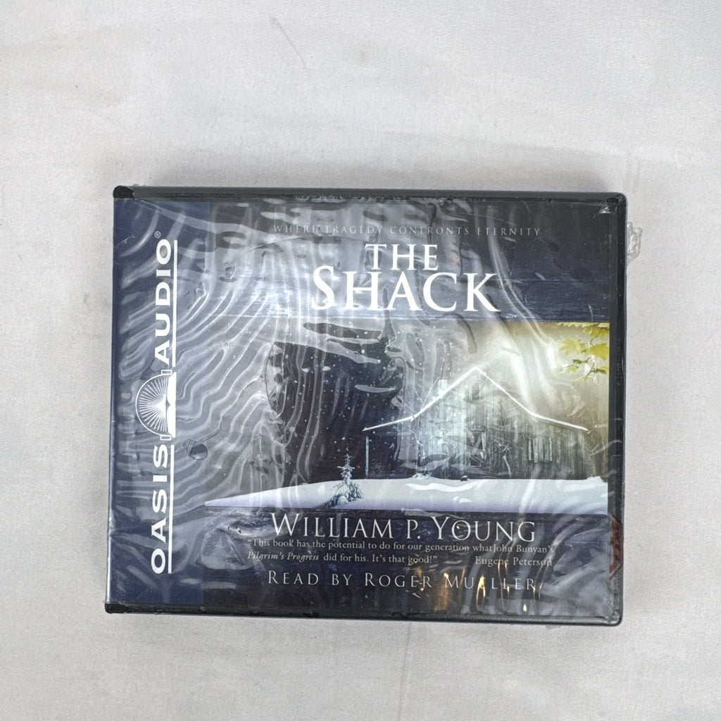 Factory-sealed Oasis Audio unabridged CD edition of The Shack by William P. Young in tall clamshell packaging.
