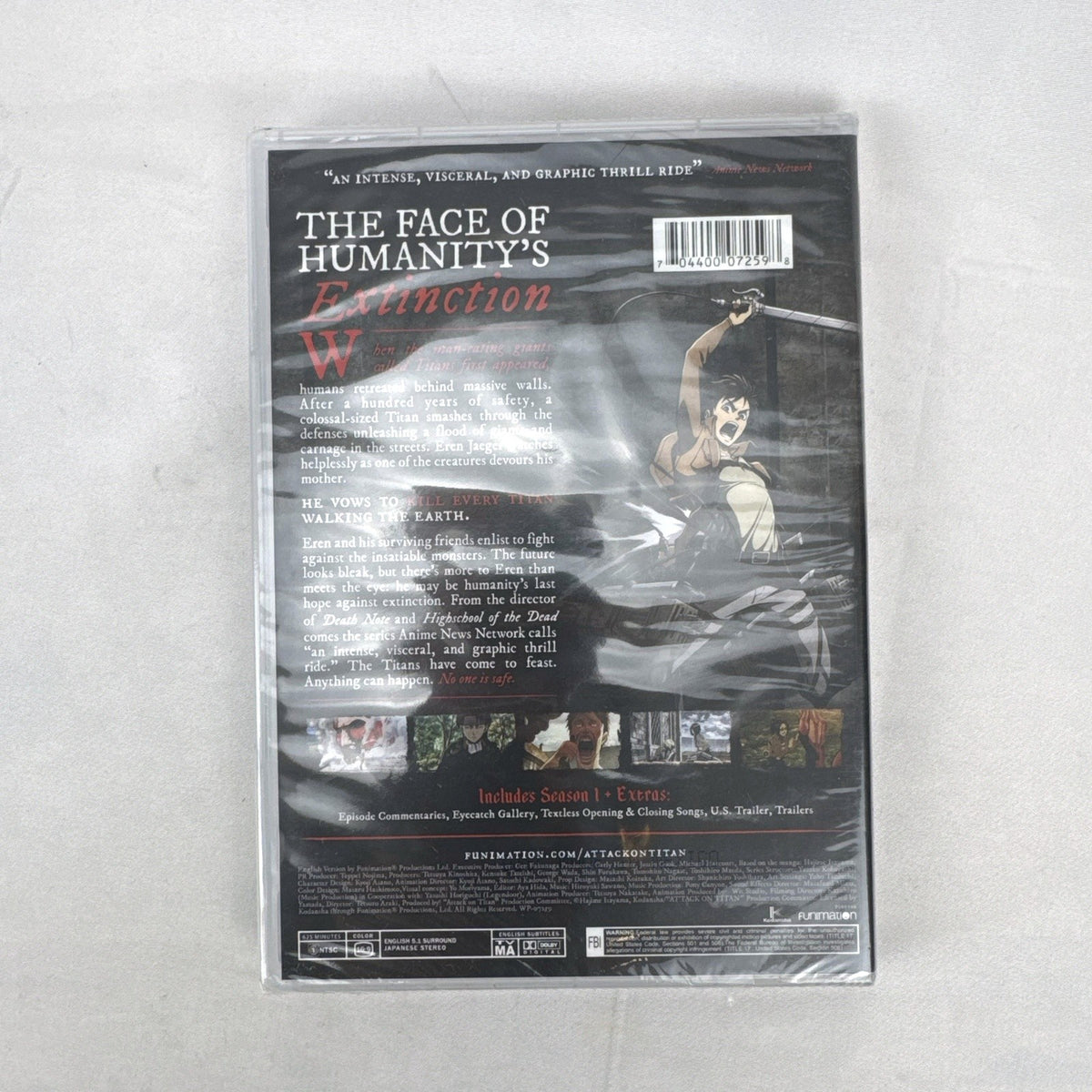 Attack on Titan The Complete First Season Funimation DVD box set, brand new and factory sealed in original plastic wrap
