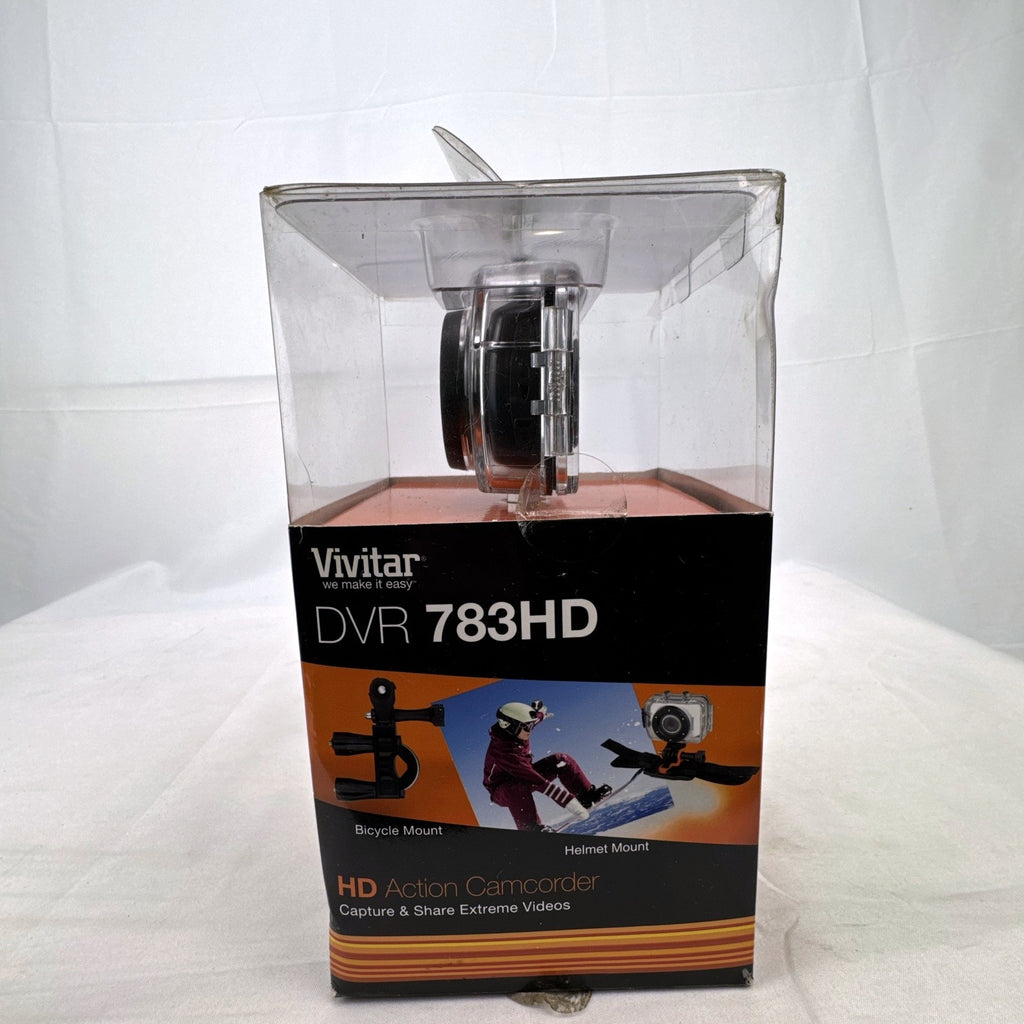 Vivitar DVR 783HD action camcorder in black with waterproof case and mounts in original packaging