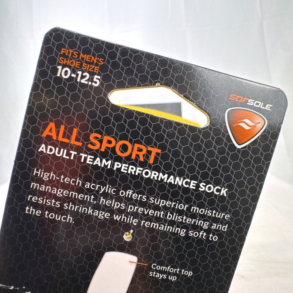 Bright yellow Sof Sole All Sport performance knee-high socks in original 2-pack retail packaging.