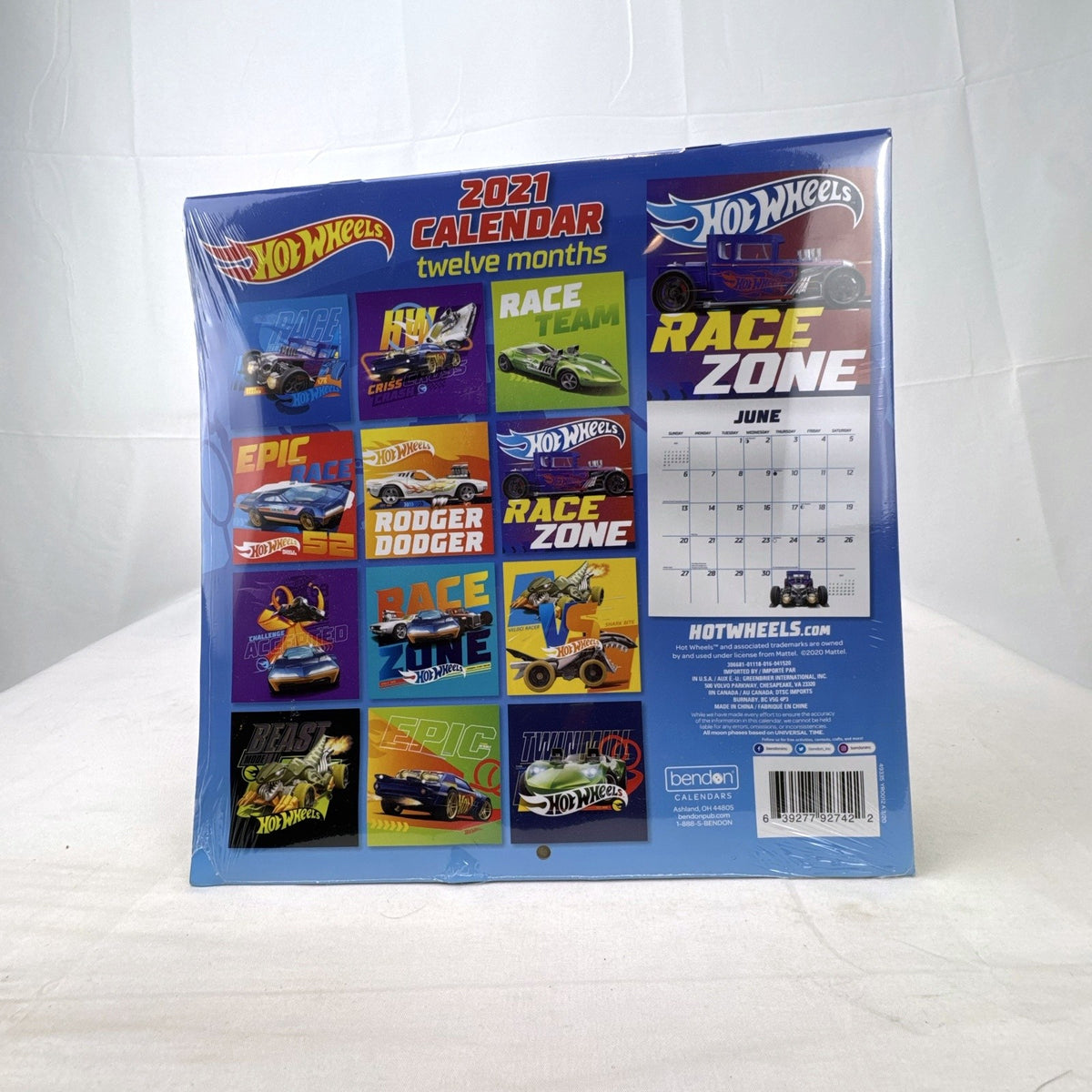 Factory sealed Mattel Hot Wheels 2021 12-month wall calendar featuring Rodger Dodger and muscle cars