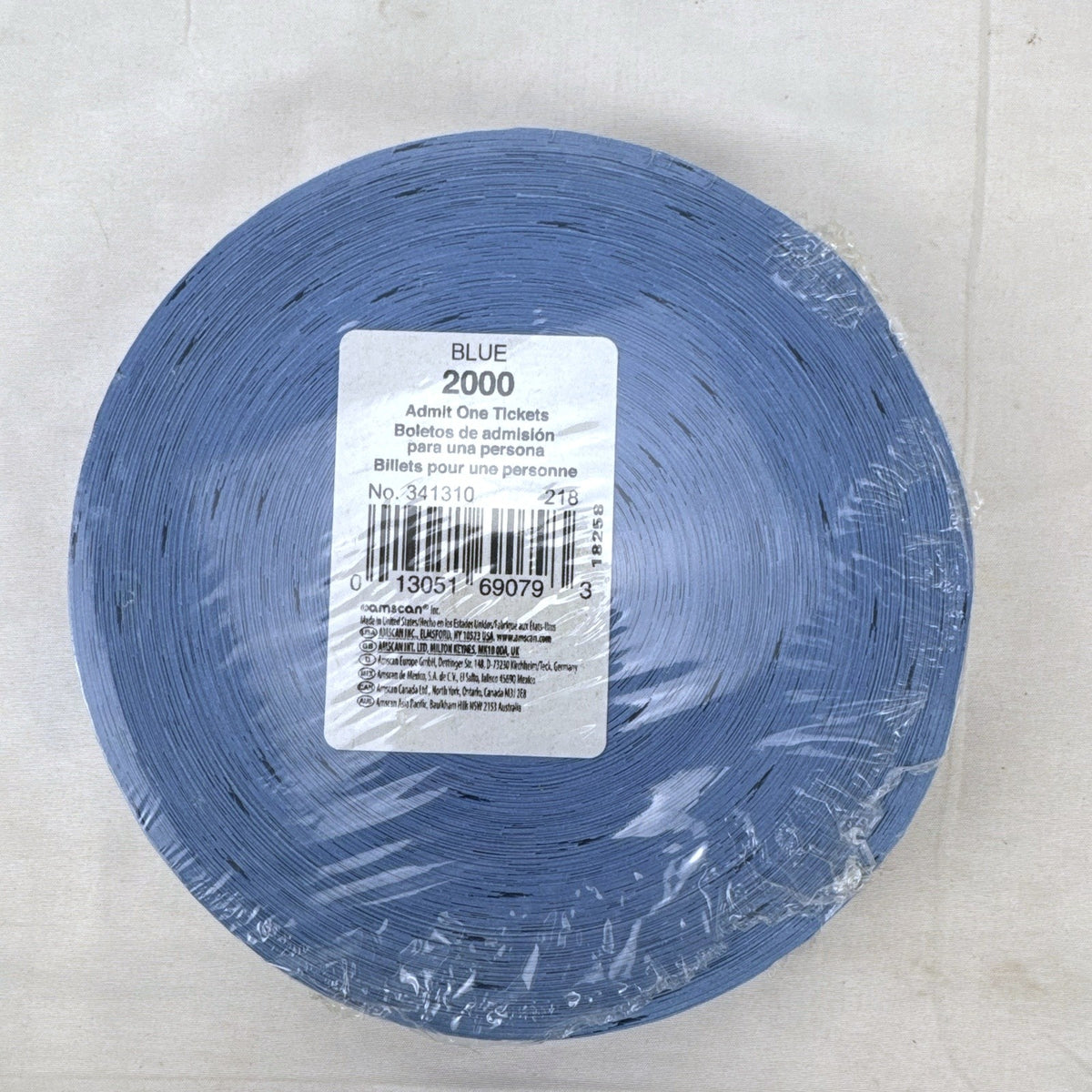 Factory sealed roll of 2000 blue Amscan Admit One paper tickets made in the USA.