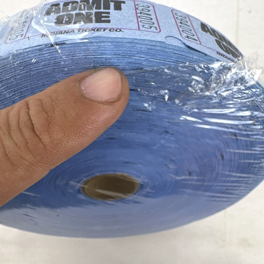 Factory sealed roll of 2000 blue Amscan Admit One paper tickets made in the USA.