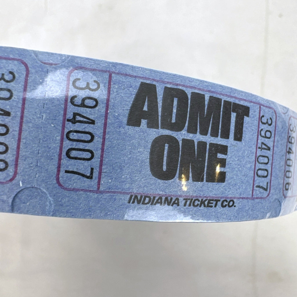 Factory sealed roll of 2000 blue Amscan Admit One paper tickets made in the USA.