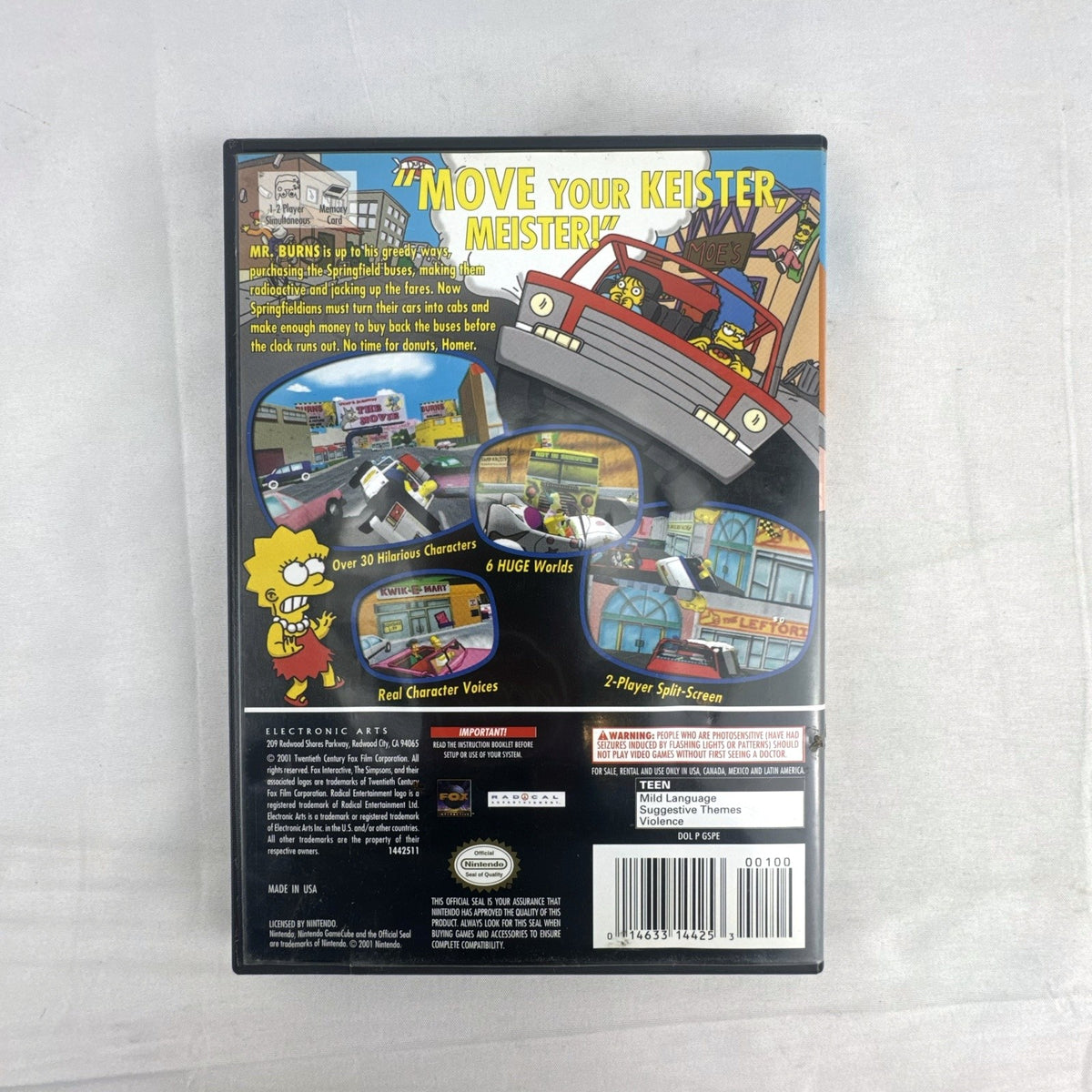 The Simpsons Road Rage video game disc and original case for Nintendo GameCube.