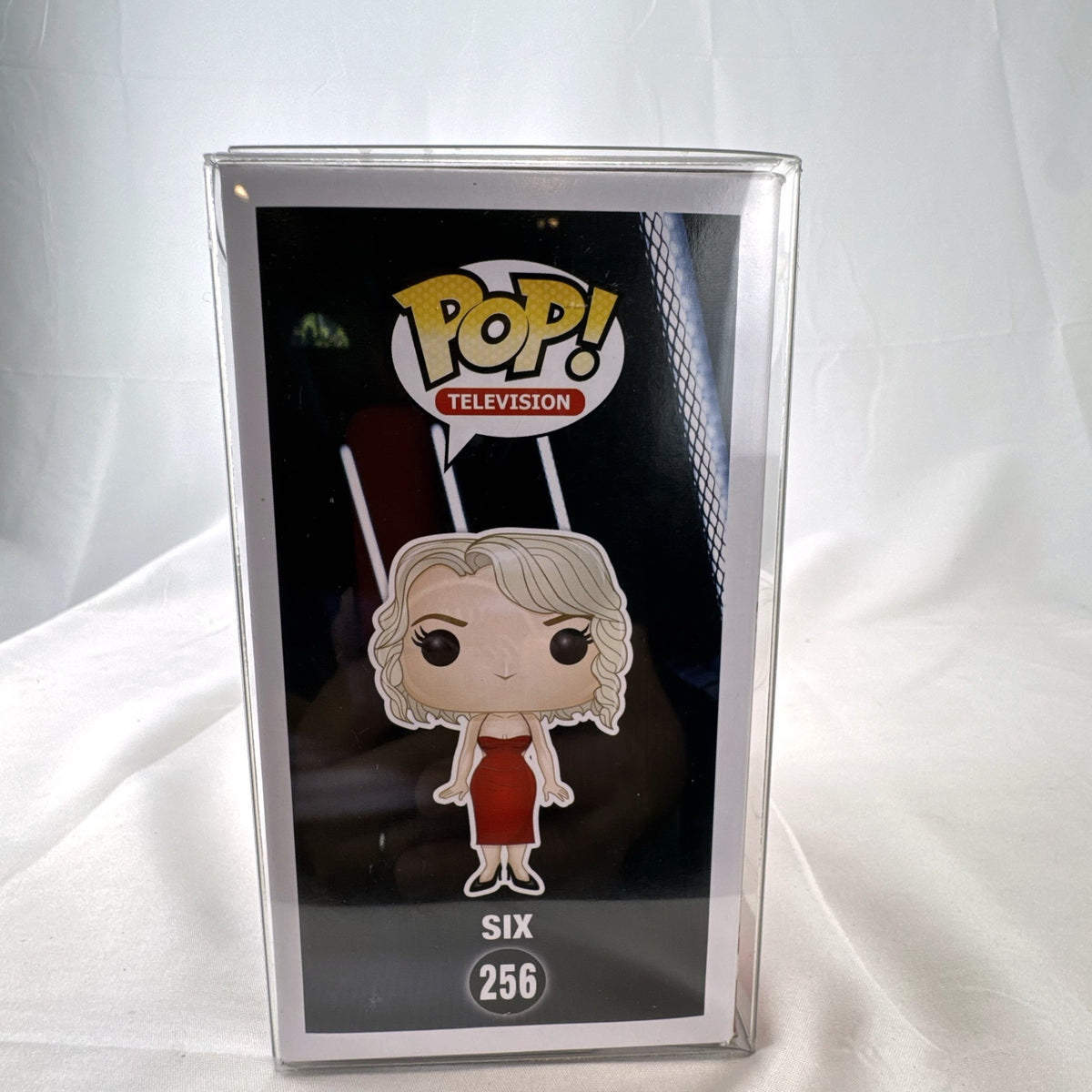 Funko Pop Television Battlestar Galactica Number Six figure #256 in unopened box inside clear protective case.