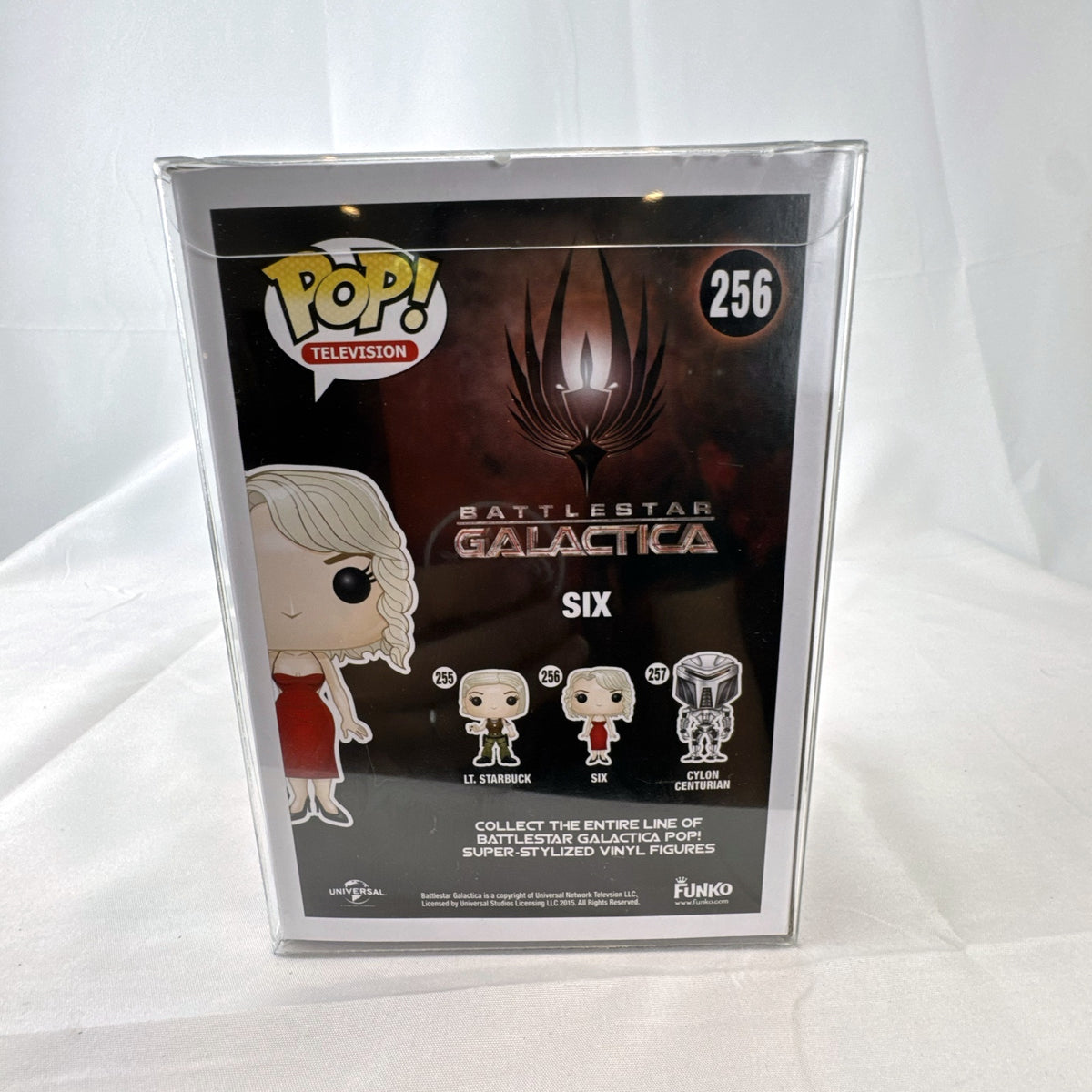 Funko Pop Television Battlestar Galactica Number Six figure #256 in unopened box inside clear protective case.