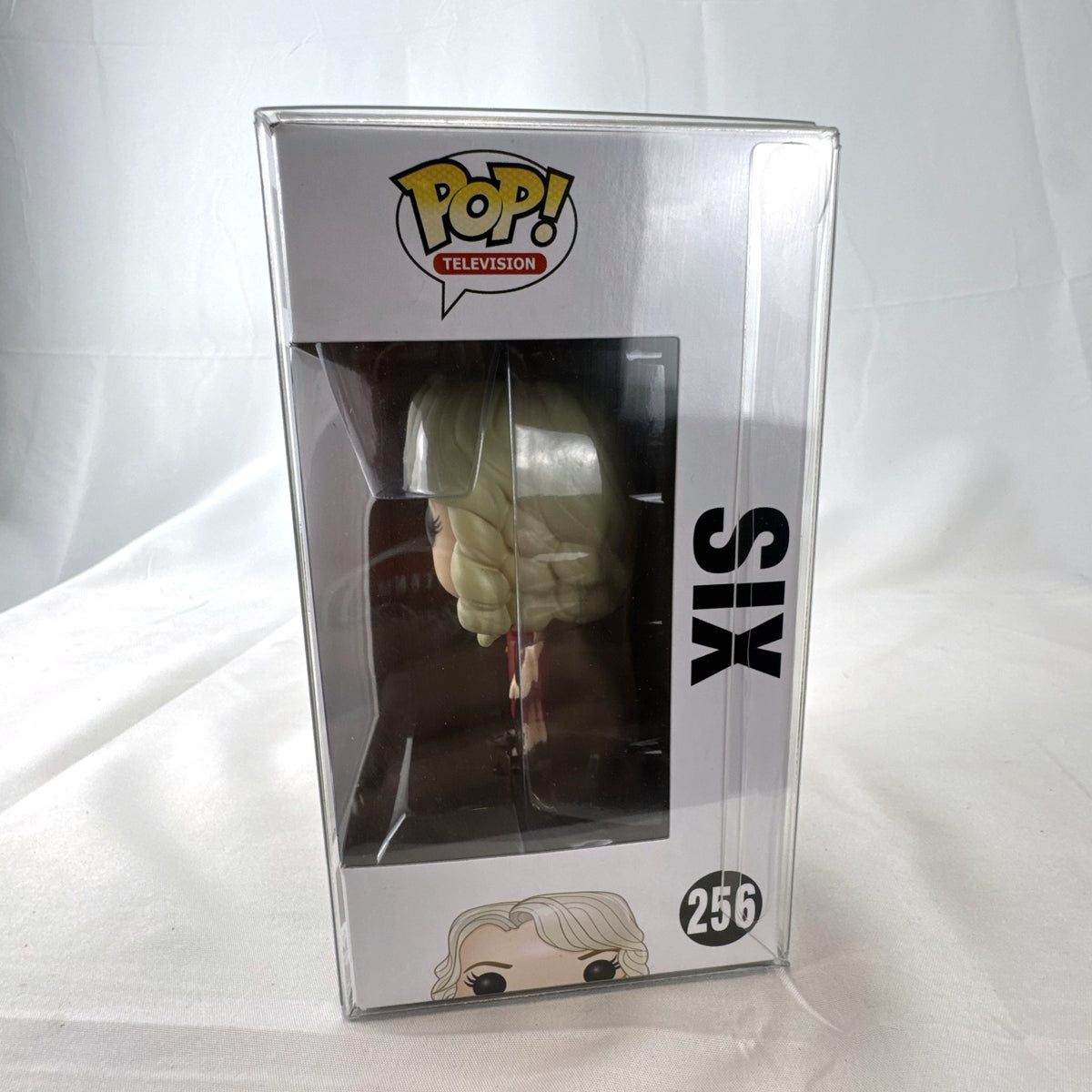 Funko Pop Television Battlestar Galactica Number Six figure #256 in unopened box inside clear protective case.