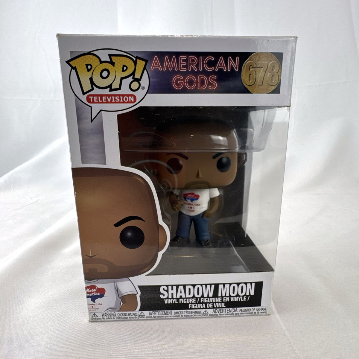 Funko Pop Television American Gods Shadow Moon vinyl figure number 678 in original unopened box.
