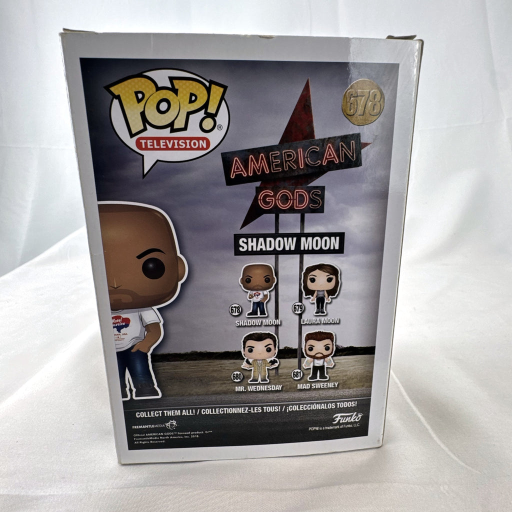 Funko Pop Television American Gods Shadow Moon figure #678 in Motel America shirt holding coin
