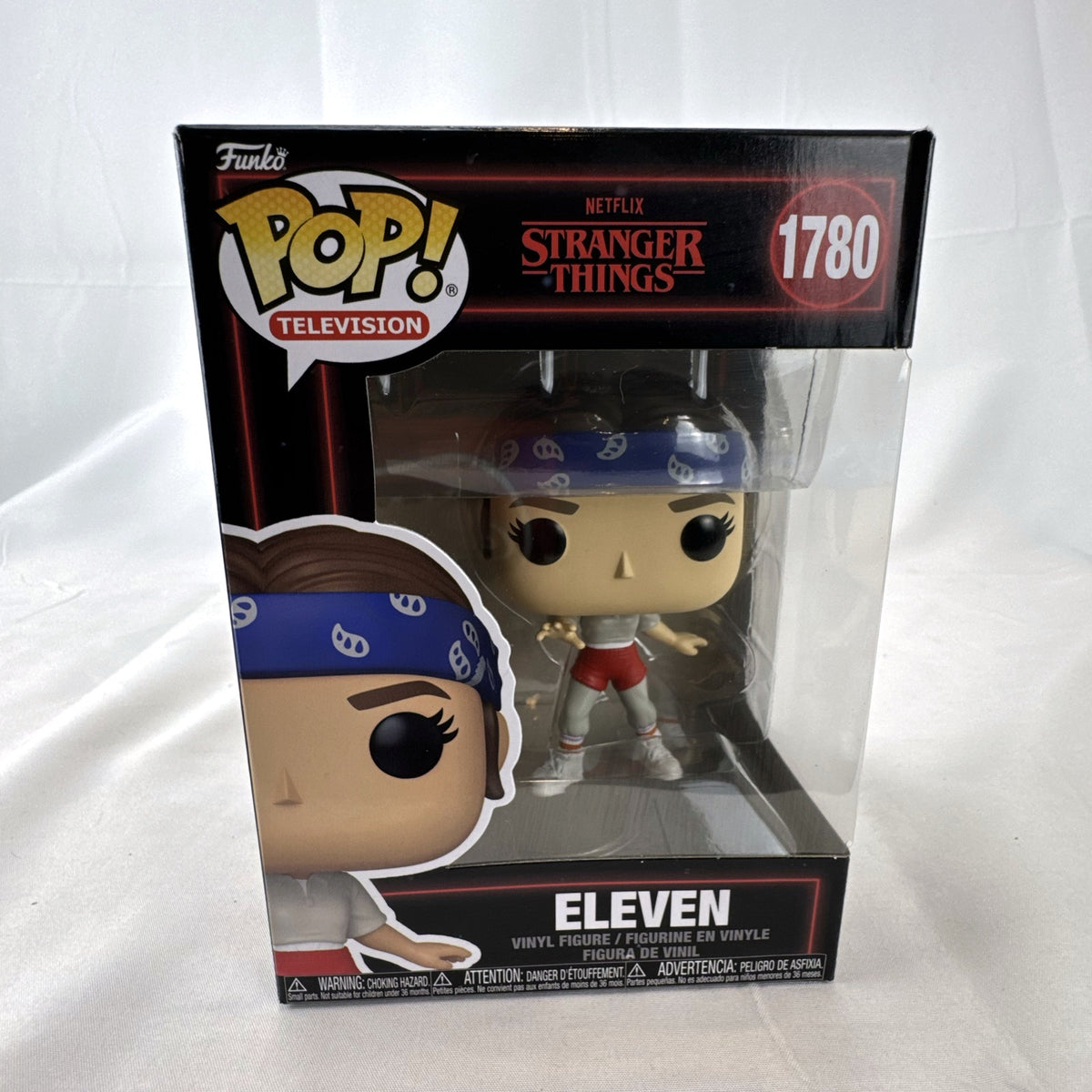 Funko Pop Stranger Things Eleven #1780 vinyl figure in original packaging featuring her blue paisley bandana training outfit