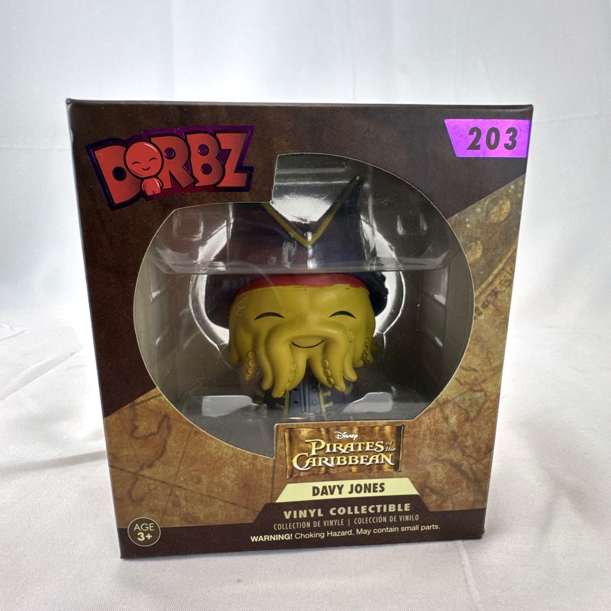 Funko Dorbz Davy Jones vinyl figure number 203 from Disney Pirates of the Caribbean in original worn box.