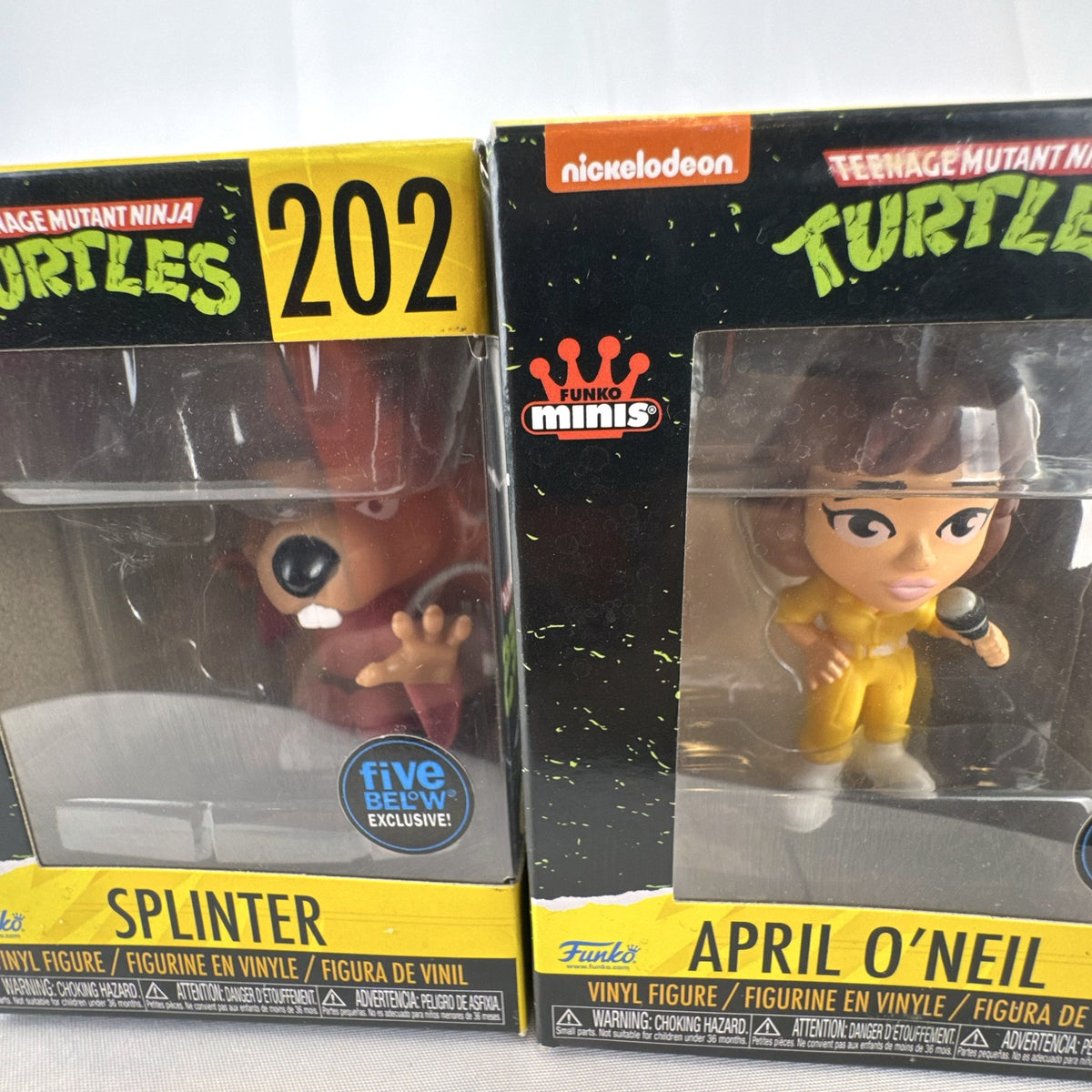 Funko Pop TMNT Splinter and April O'Neil Five Below Exclusive vinyl figures in original boxes