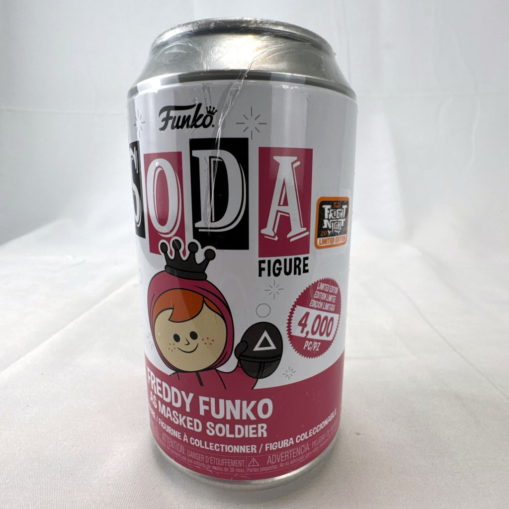 Sealed Funko Vinyl Soda Freddy Funko Squid Game Masked Soldier figure in 2022 Fright Night limited edition can