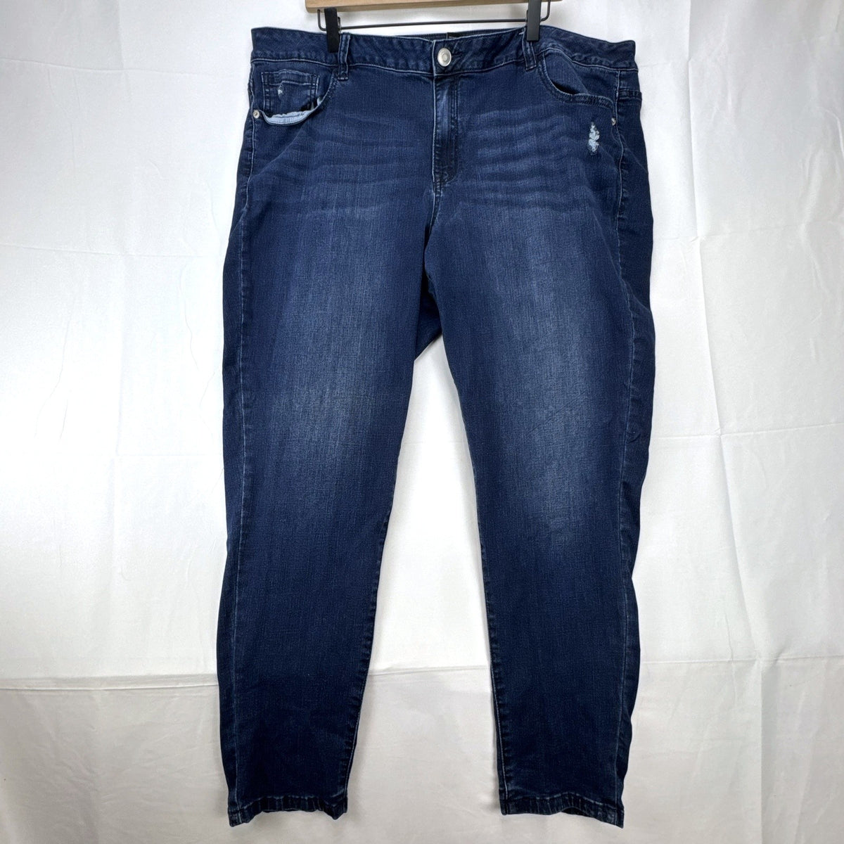Lane Bryant Venezia women's plus size 24 dark wash skinny jeans with distressed details