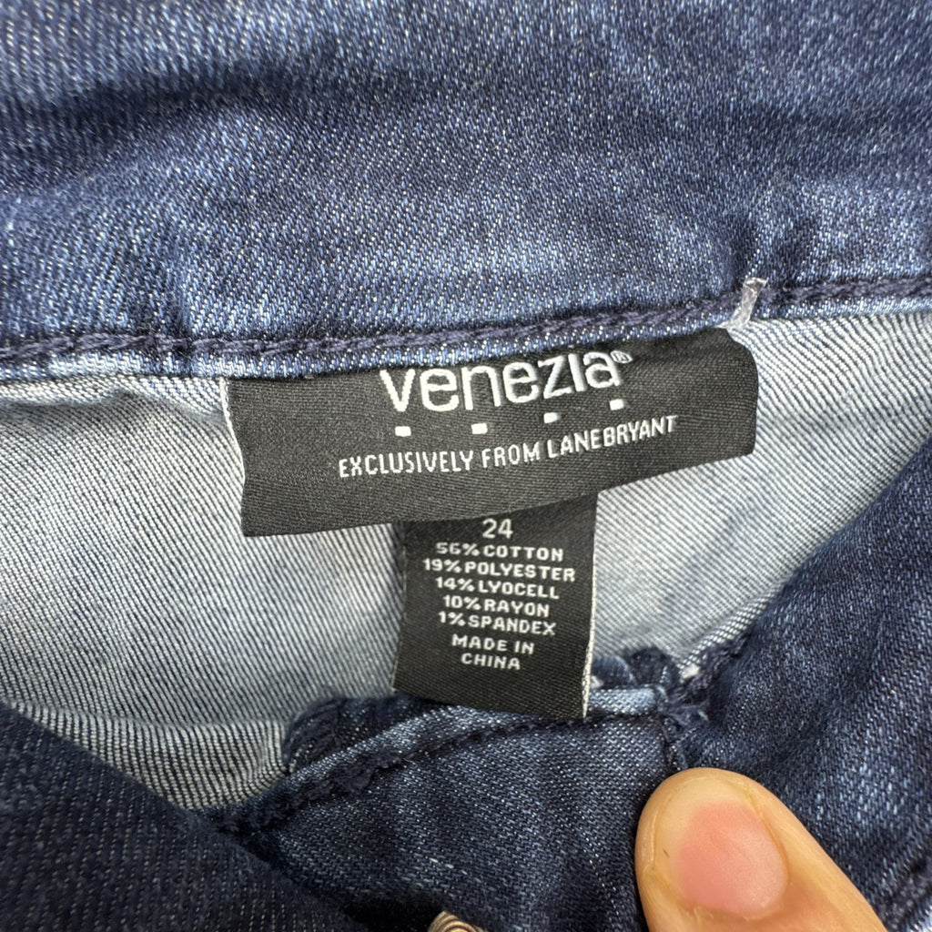 Lane Bryant Venezia women's plus size 24 dark wash skinny jeans with distressed details