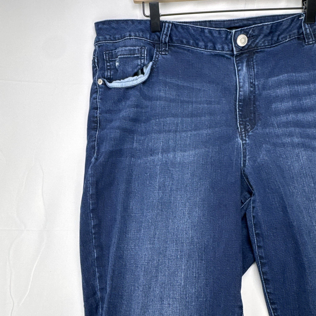 Lane Bryant Venezia women's plus size 24 dark wash skinny jeans with distressed details