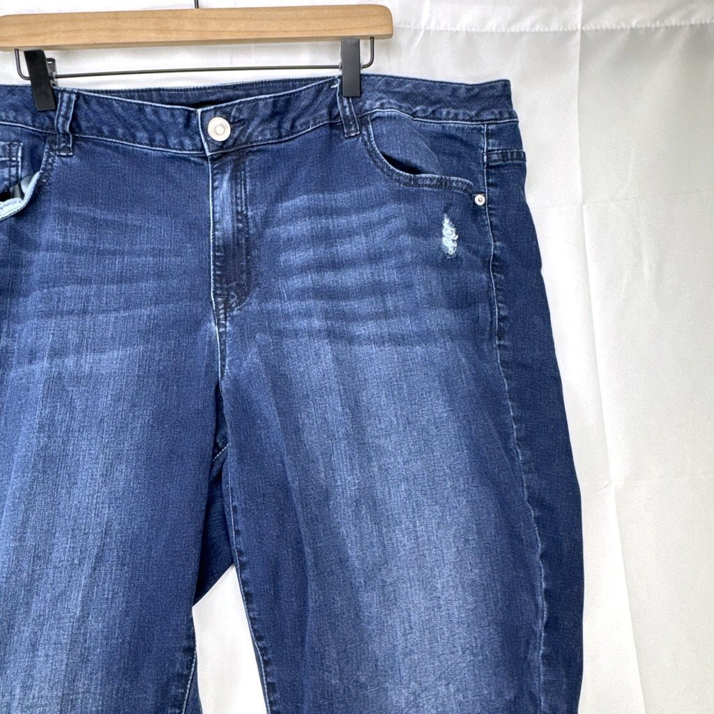 Lane Bryant Venezia women's plus size 24 dark wash skinny jeans with distressed details