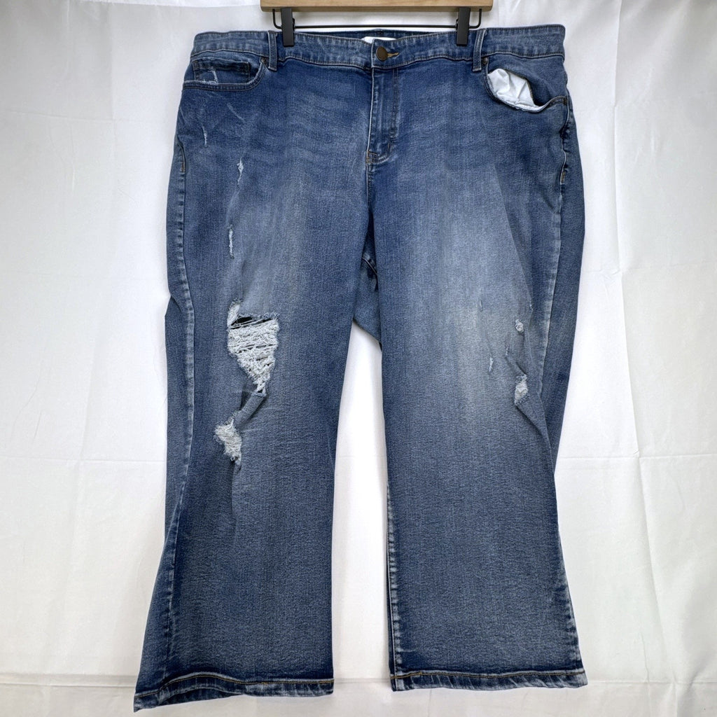 Lane Bryant plus size 24 medium wash distressed cropped blue denim jeans