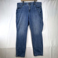 Lane Bryant women's plus size 22 medium wash stretch skinny ankle jeans with embroidered back pockets.