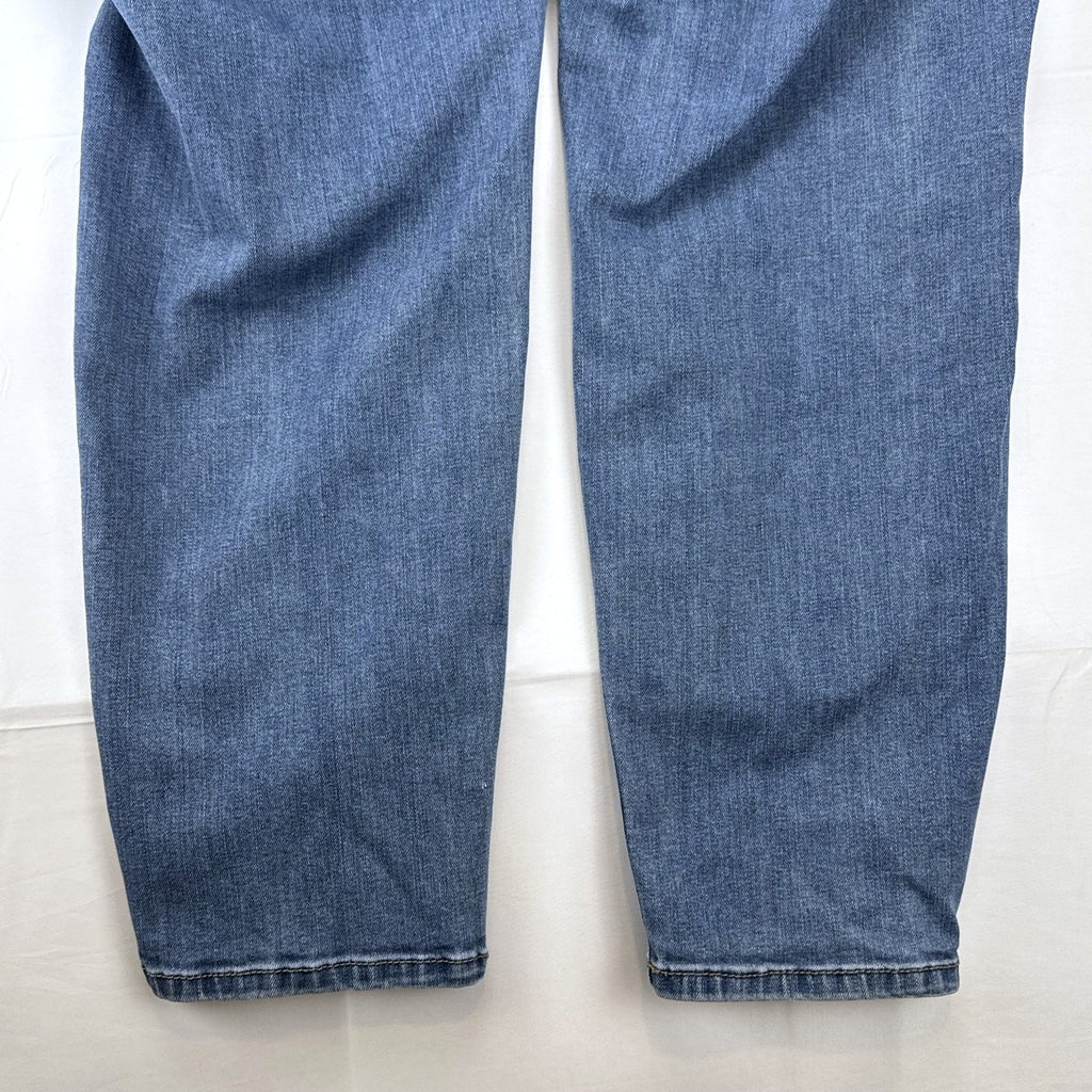 Lane Bryant women's plus size 22 medium wash stretch skinny ankle jeans with embroidered back pockets.