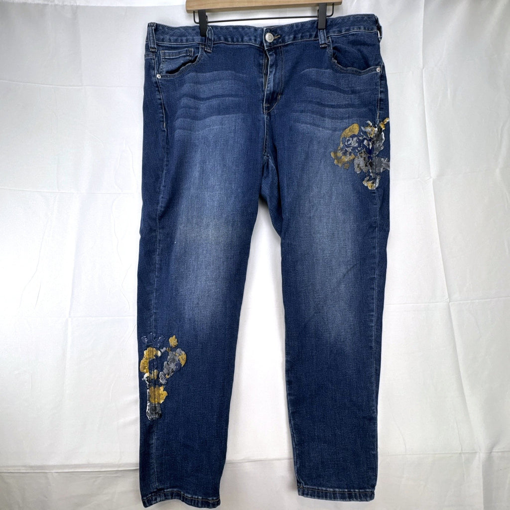 Lane Bryant Venezia plus size 20 medium wash ankle jeans with floral sequin embroidery.