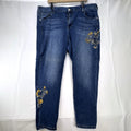 Lane Bryant Venezia plus size 20 medium wash ankle jeans with floral sequin embroidery.