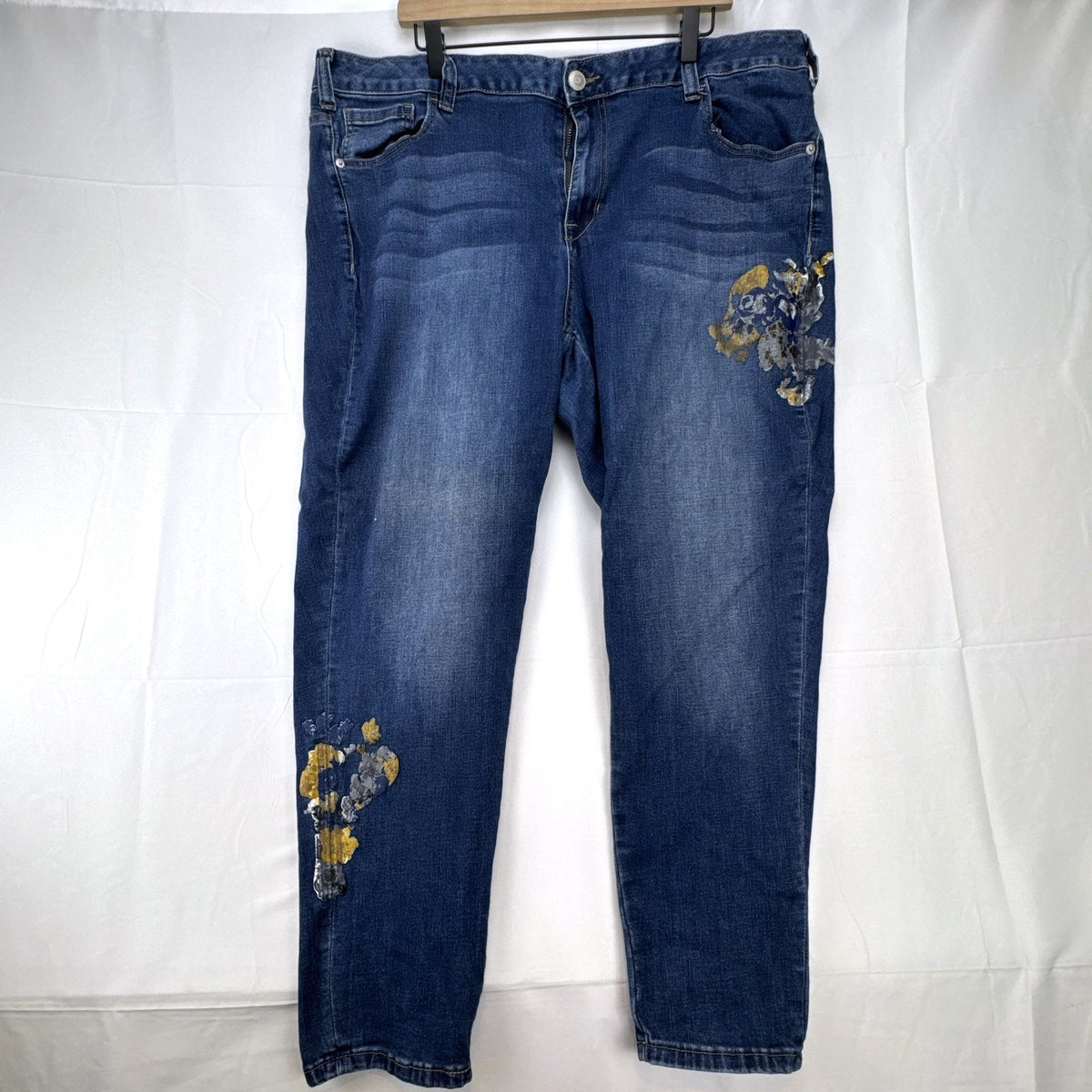 Lane Bryant Venezia plus size 20 medium wash ankle jeans with floral sequin embroidery.