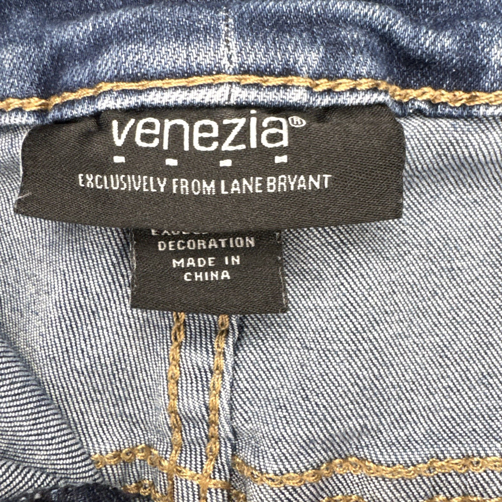 Lane Bryant Venezia plus size 20 medium wash ankle jeans with floral sequin embroidery.
