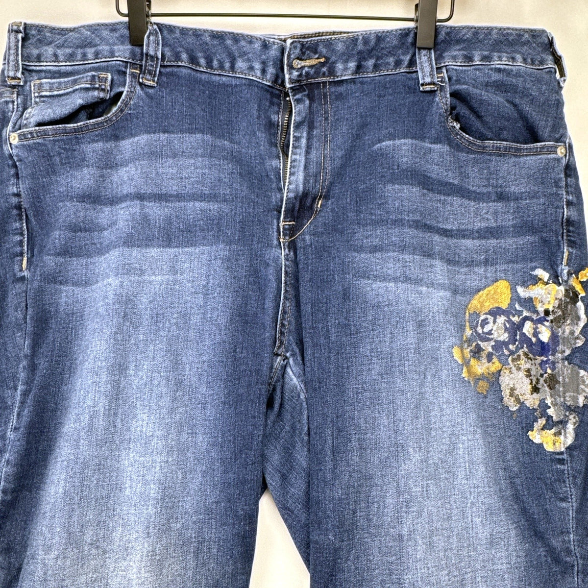 Lane Bryant Venezia plus size 20 medium wash ankle jeans with floral sequin embroidery.