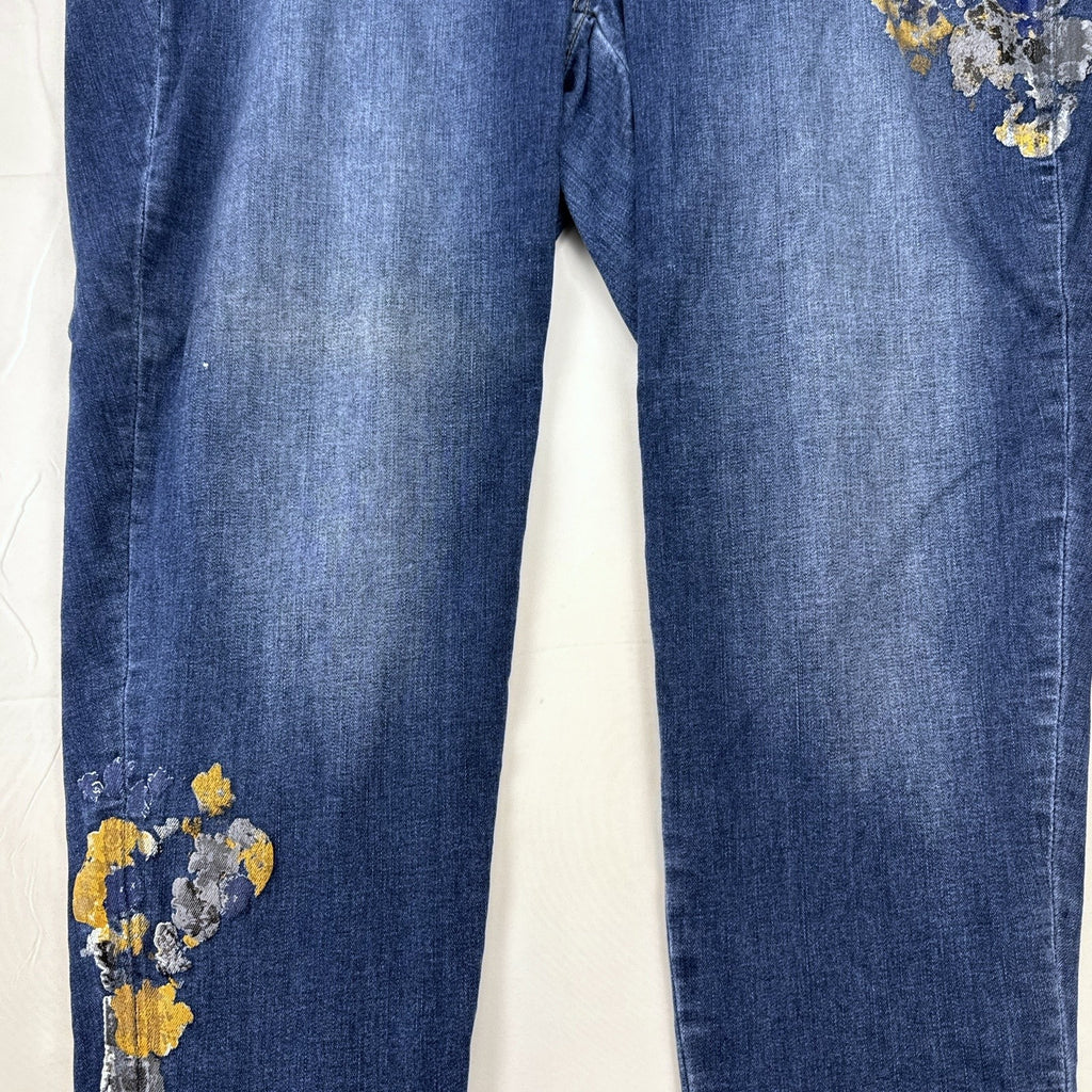 Lane Bryant Venezia plus size 20 medium wash ankle jeans with floral sequin embroidery.