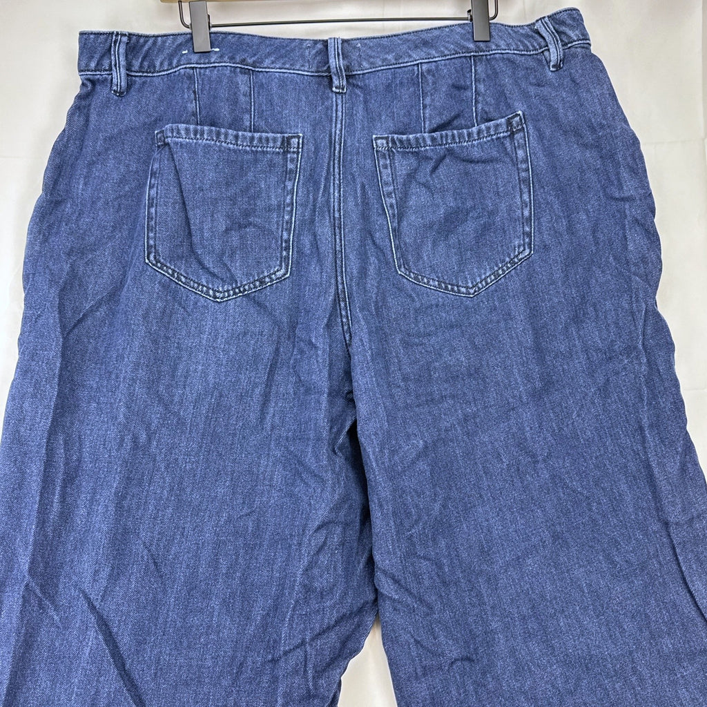 Lane Bryant women's plus size 20 wide-leg jeans in dark wash blue denim with stitched front seams.