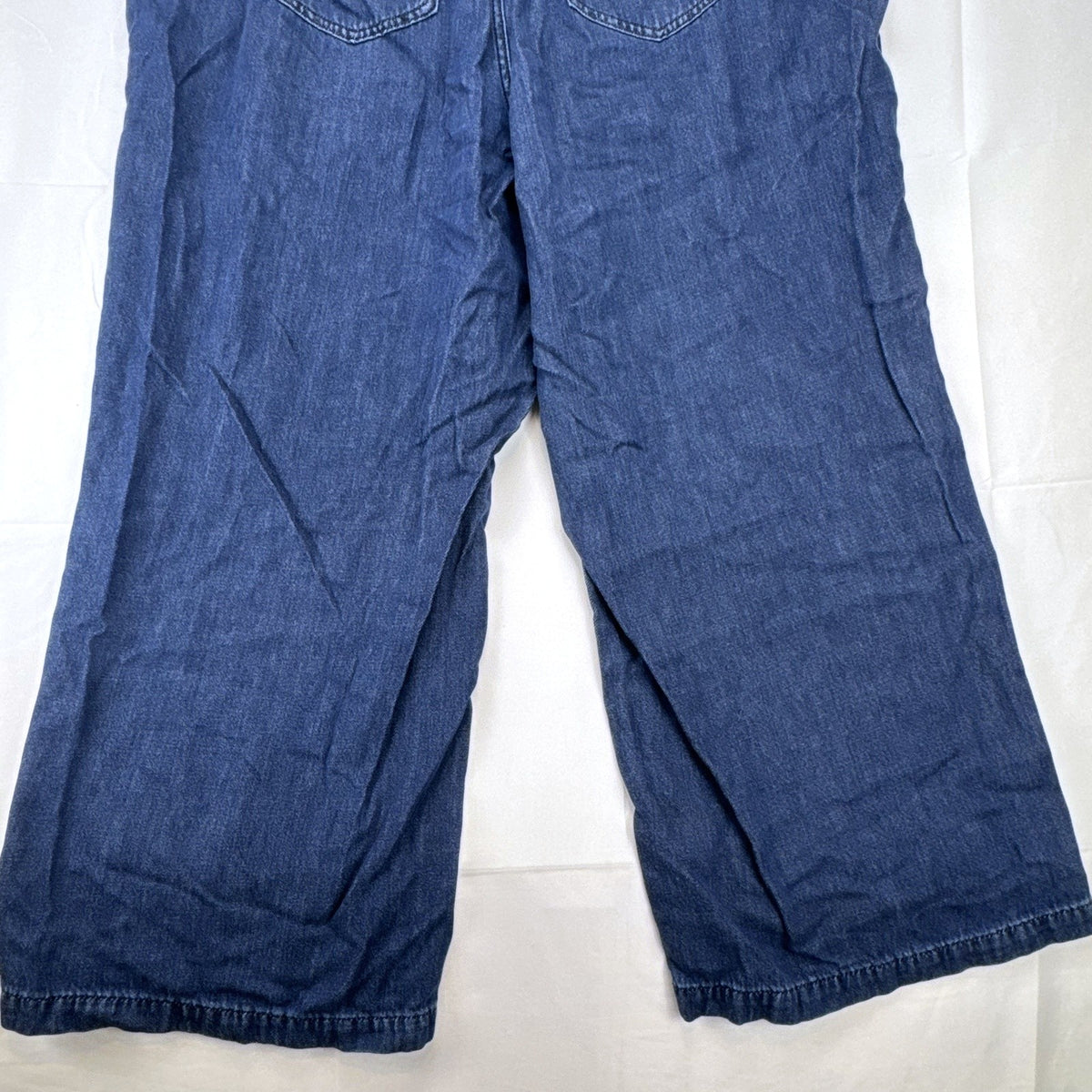 Lane Bryant women's plus size 20 wide-leg jeans in dark wash blue denim with stitched front seams.