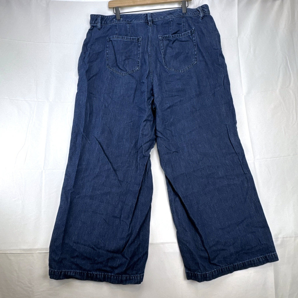 Lane Bryant women's plus size 20 wide-leg jeans in dark wash blue denim with stitched front seams.