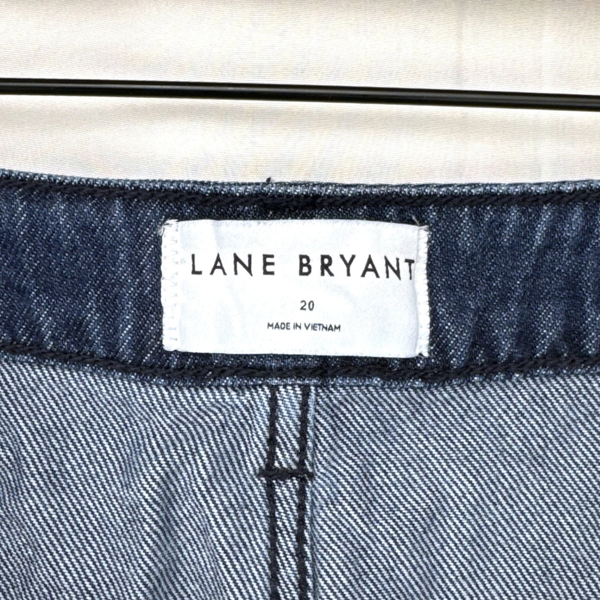 Lane Bryant women's plus size 20 wide-leg jeans in dark wash blue denim with stitched front seams.